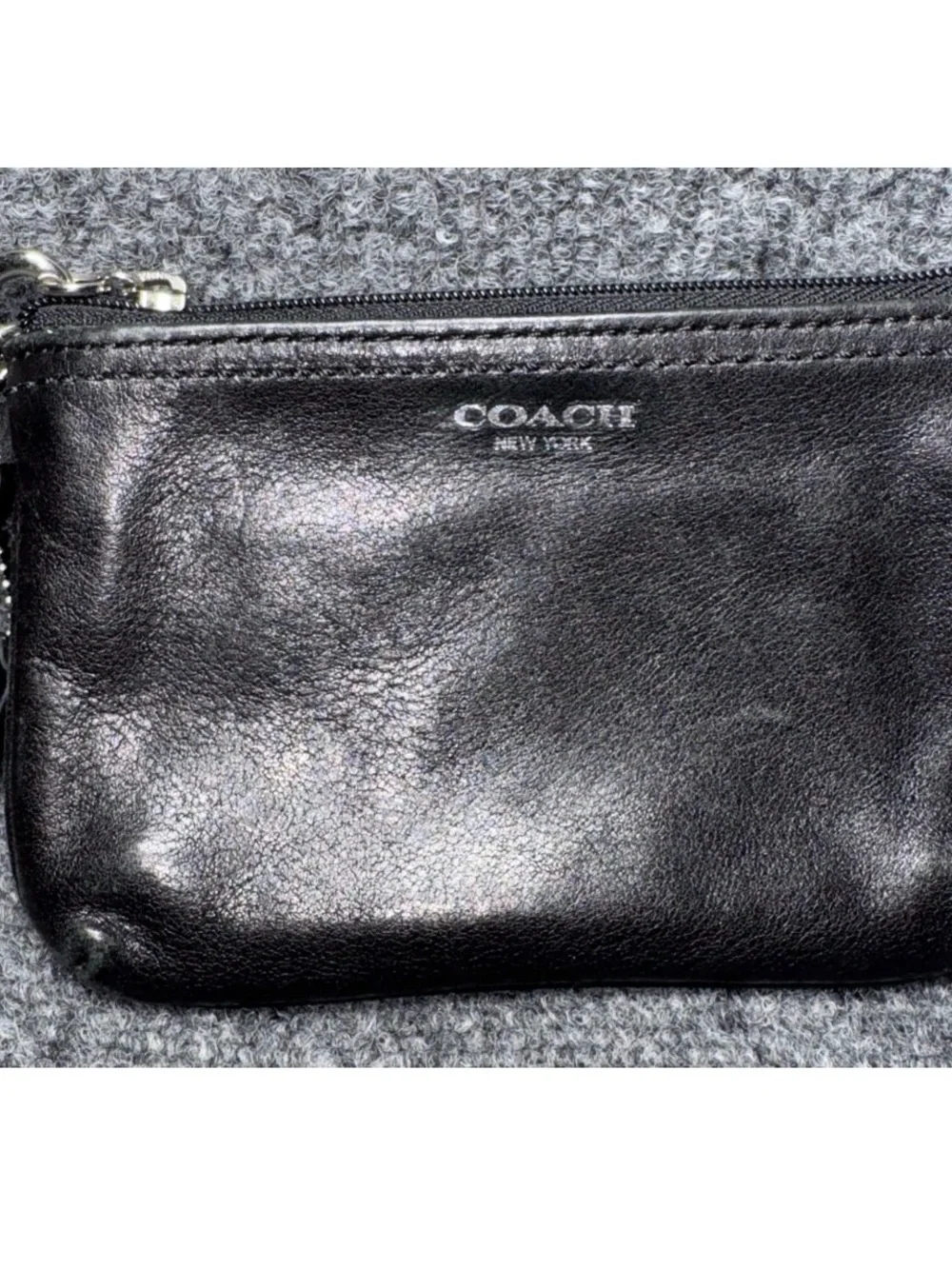 Coach Black Leather Wristlet Clutch with Logo Tag